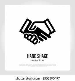 Handshake thin line icon. Partnership, agreement, business contract. Vector illustration.