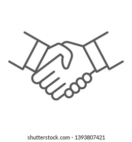 Handshake thin line icon, shake and agreement, diplomacy sign, vector graphics, a linear pattern on a white background, eps 10.