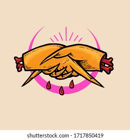 Handshake traditional tattoo vector illustration