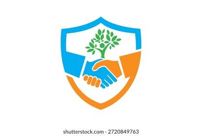 Handshake Tree Shield Protection Logo Design Icon Vetor Template Modern