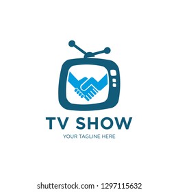 Handshake in a TV, tv deal logo Vector Logo Design Template Design. Deal Show Logo Template Design Vector, Emblem, Design Concept, Creative Symbol, Icon - Vector