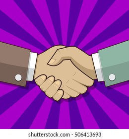 Handshake. Two businessman shaking hands. Deal. Two arms in flat style