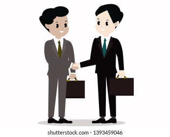 Handshake two businessmen with briefcase. Business people. Vector illustration