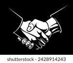 Handshake of two businessmen in flat black and white colors