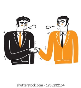 Handshake of two businessmen, partnership concept, Shaking hands to seal a deal, Hand drawn Vector Illustration doodle style