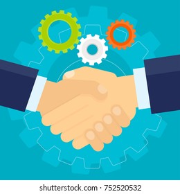 Handshake of two businessmen as symbol of agreement on cooperation and interaction. Teamwork and success in business relations. Flat vector cartoon illustration. Objects isolated on white background.
