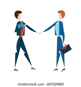 Handshake of two businessmen. Vector illustration in flat style, isolated on white background.