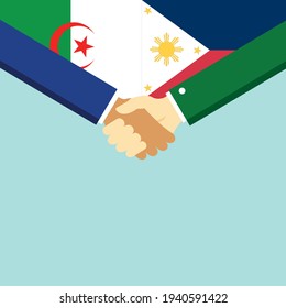 Der Handschlag und zwei Flaggen Algerien und Philippinen. Flache Vektorgrafik.
