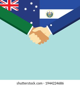 The handshake and two flags Australia and El Salvador. Flat style vector illustration.