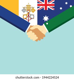 The handshake and two flags Australia and Vatican. Flat style vector illustration.