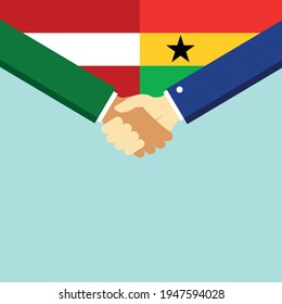 The handshake and two flags Austria and Ghana. Flat style vector illustration.
