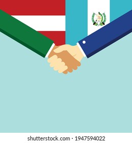 The handshake and two flags Austria and Guatemala. Flat style vector illustration.