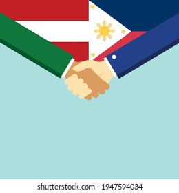 The handshake and two flags Austria and Philippines. Flat style vector illustration.
