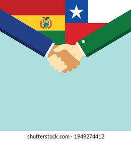 The handshake and two flags Bolivia and Chile. Flat style vector illustration.