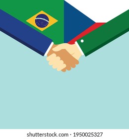 The handshake and two flags Brazil and Czech Republic. Flat style vector illustration.