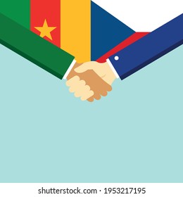 The handshake and two flags Cameroon and Czech Republic. Flat style vector illustration.