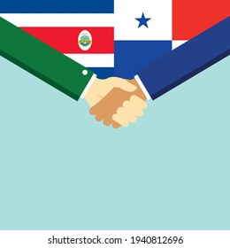 The handshake and two flags Costa Rica and Panama. Flat style vector illustration.