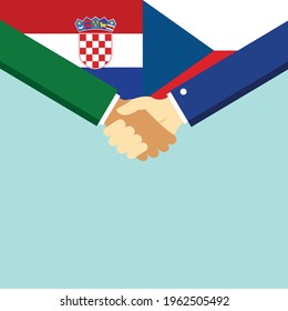 The handshake and two flags Croatia and Czech Republic. Flat style vector illustration.