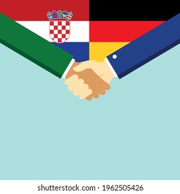 The handshake and two flags Croatia and Germany. Flat style vector illustration.