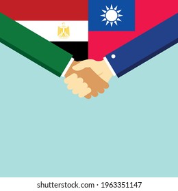 Der Handschlag und zwei Flaggen Ägypten und Taiwan. Flache Vektorgrafik.