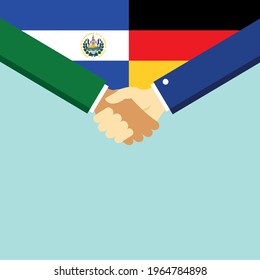 The handshake and two flags El Salvador and Germany. Flat style vector illustration.