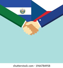 The handshake and two flags El Salvador and Czech Republic. Flat style vector illustration.