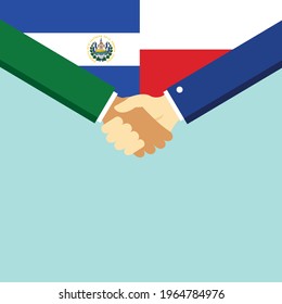 The handshake and two flags El Salvador and Poland. Flat style vector illustration.