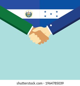 The handshake and two flags El Salvador and Honduras. Flat style vector illustration.