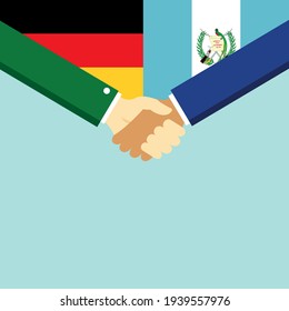 The handshake and two flags German and Guatemala. Flat style vector illustration.
