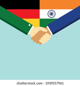 The handshake and two flags German and India. Flat style vector illustration.
