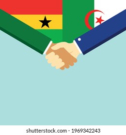 The handshake and two flags Ghana and Argentina. Flat style vector illustration.