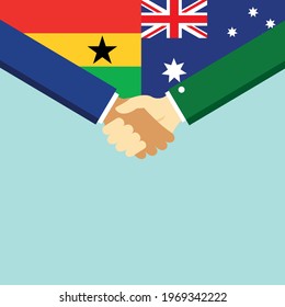 The handshake and two flags Ghana and Belgium. Flat style vector illustration.