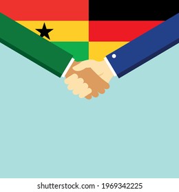 The handshake and two flags Ghana and Germany. Flat style vector illustration.