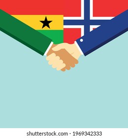 The handshake and two flags Ghana and Norway. Flat style vector illustration.