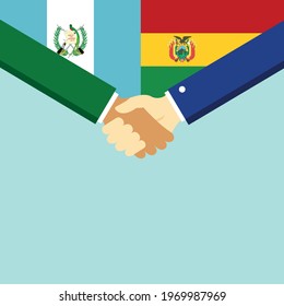 The handshake and two flags Guatemala and Bolivia. Flat style vector illustration.