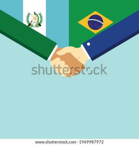 The handshake and two flags Guatemala and Brazil. Flat style vector illustration.