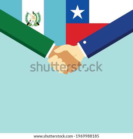 The handshake and two flags Guatemala and Chile. Flat style vector illustration.
