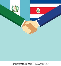 The handshake and two flags Guatemala and Costa Rica. Flat style vector illustration.