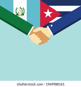 The handshake and two flags Guatemala and Cuba. Flat style vector illustration.
