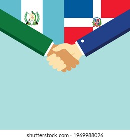 The handshake and two flags Guatemala and Dominican Republic. Flat style vector illustration.
