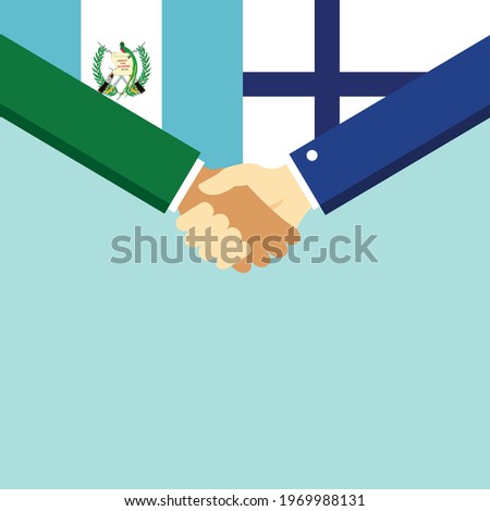 The handshake and two flags Guatemala and Finland. Flat style vector illustration.