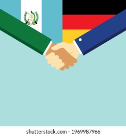 The handshake and two flags Guatemala and Germany. Flat style vector illustration.