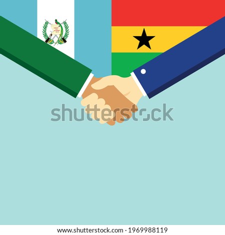 The handshake and two flags Guatemala and Ghana. Flat style vector illustration.