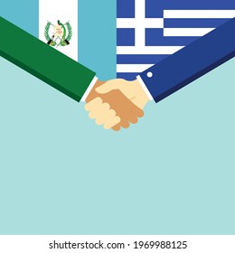 The handshake and two flags Guatemala and Greece. Flat style vector illustration.