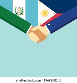 The handshake and two flags Guatemala and Philippines. Flat style vector illustration.