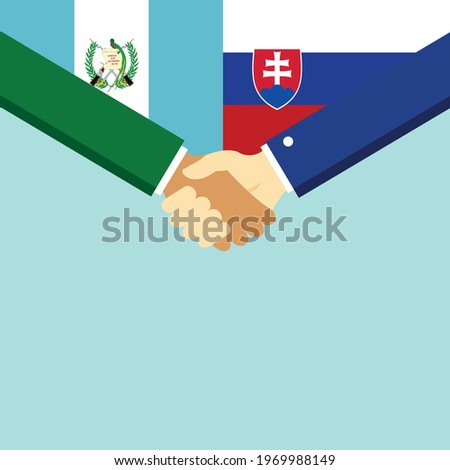 The handshake and two flags Guatemala and Slovakia. Flat style vector illustration.