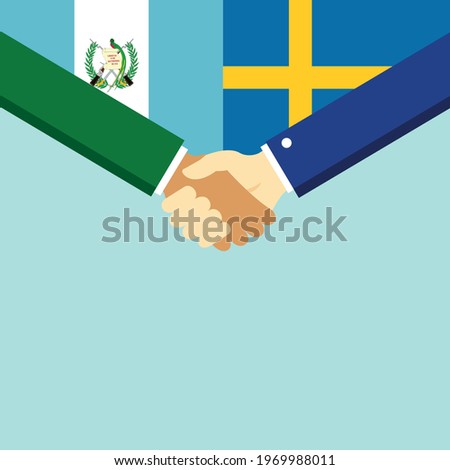 The handshake and two flags Guatemala and Sweden. Flat style vector illustration.