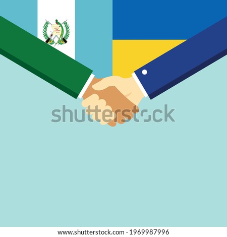 The handshake and two flags Guatemala and Ukraine. Flat style vector illustration.