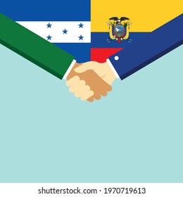 The handshake and two flags Honduras and Ecuador. Flat style vector illustration.