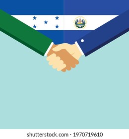 The handshake and two flags Honduras and El Salvador. Flat style vector illustration.
